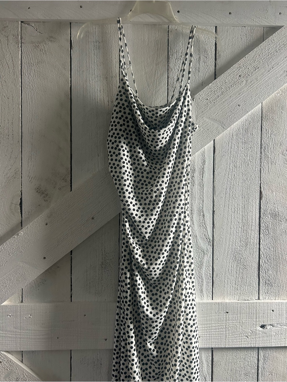 Polka Dot Cowl Neck Slip Dress - Black on White